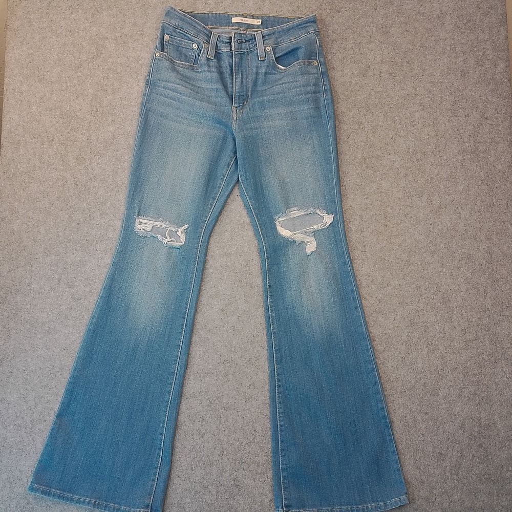 Levis 726 High Rise Flare Jeans Distressed Light Wash Denim Size 28